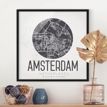 Poster encadré - Amsterdam City Map - Retro