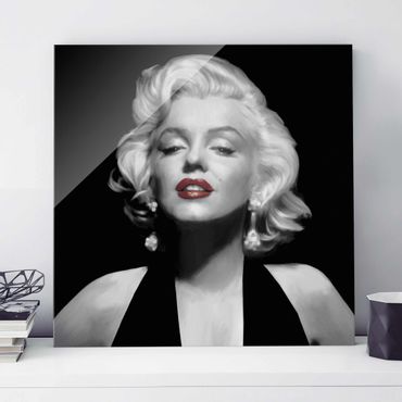 Tableau en verre - Marilyn With Red Lips