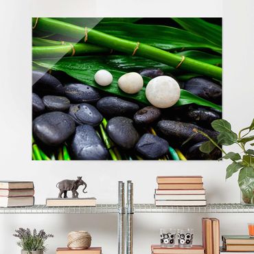 Tableau en verre - Green Bamboo With Zen Stones