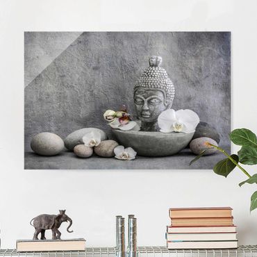 Tableau en verre - Zen Buddha, Orchid And Stone