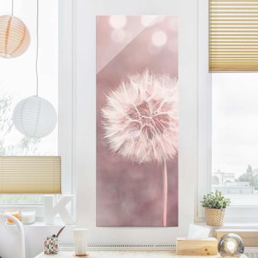 Tableau en verre - Dandelion Bokeh Light Pink