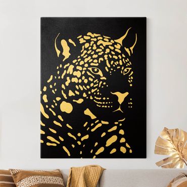 Tableau sur toile or - Safari Animals - Portrait Leopard Black
