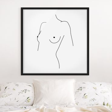 Poster encadré - Line Art Nude Bust Woman Black And White