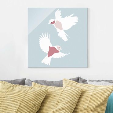 Tableau en verre - Line Art Pigeons Pastel