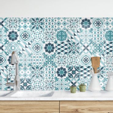 Revêtement mural cuisine - Geometrical Tile Mix Turquoise
