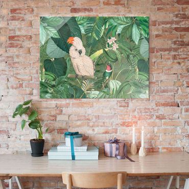 Tableau en verre - Vintage Collage - Kakadu And Hummingbird