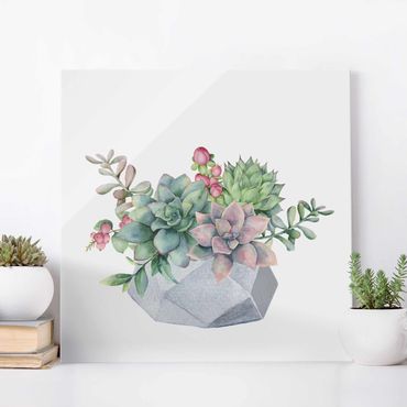 Glass print - Watercolour Succulents Illustration