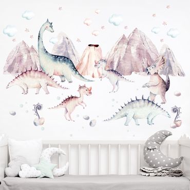 Sticker mural - Watercolour World Of Dinosaurs