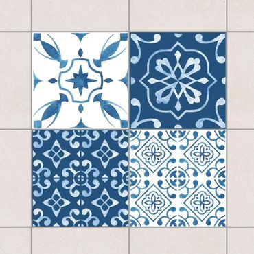 Sticker pour carrelage - Watercolour Pattern Blue White No.1
