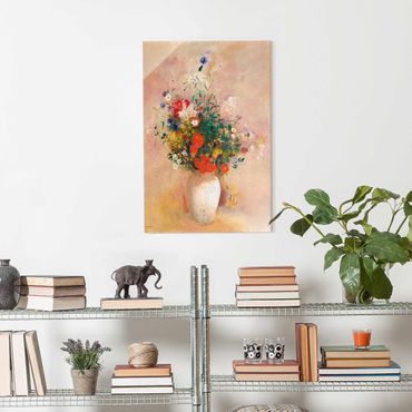 Tableau en verre - Odilon Redon - Vase With Flowers (Rose-Colored Background)