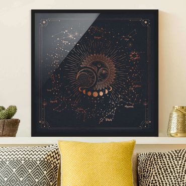 Poster encadré - Astrology Sun Moon And Stars Blue Gold