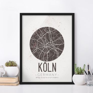 Poster encadré - Cologne City Map - Retro