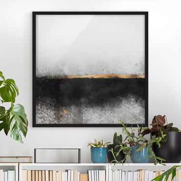 Poster encadré - Abstract Golden Horizon Black And White