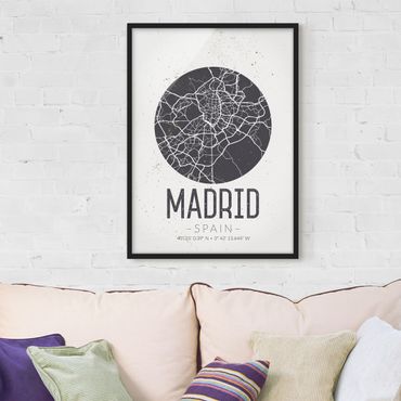 Poster encadré - Madrid City Map - Retro