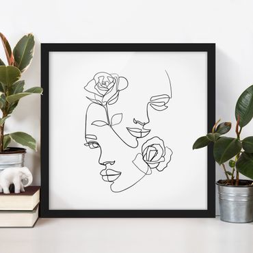 Poster encadré - Line Art Faces Women Roses Black And White