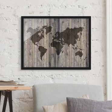 Poster encadré - Wood World Map