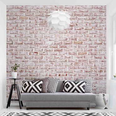 Papier peint - Brick Wall Shabby Painted White