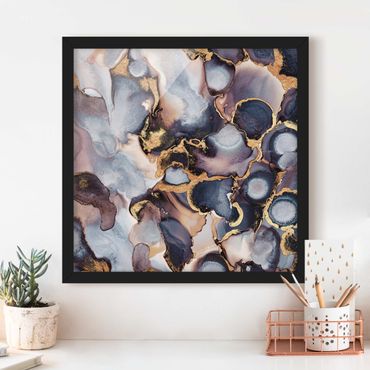 Poster encadré - Marble Watercolour With Gold