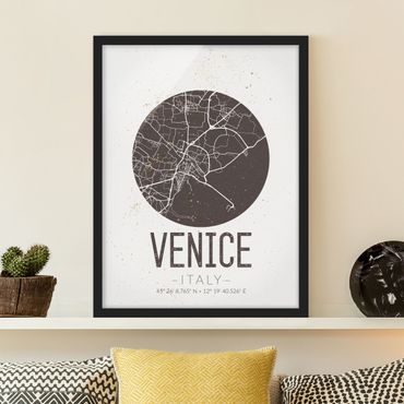 Poster encadré - Venice City Map - Retro