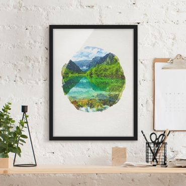 Poster encadré - WaterColours - Mountain Lake With Mirroring