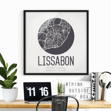 Poster encadré - Lisbon City Map - Retro