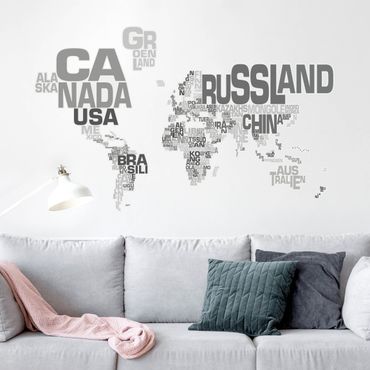Sticker mural - Letters world map gray