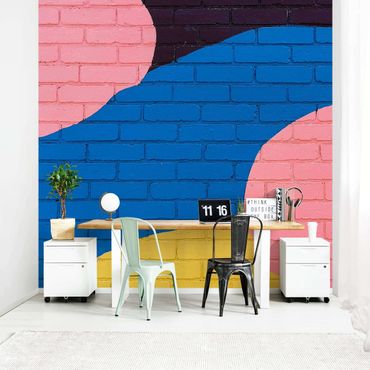 Papier peint - Colourful Brick Wall In Blue And Pink