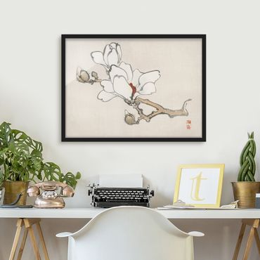 Poster encadré - Asian Vintage Drawing White Magnolia