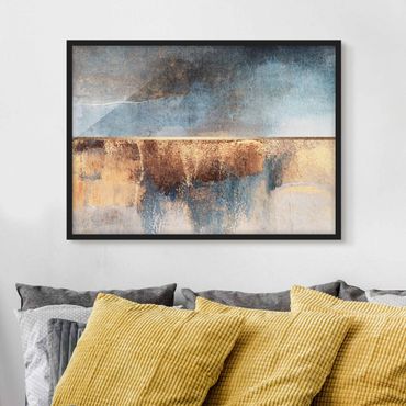 Poster encadré - Abstract Lakeshore In Gold