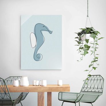 Tableau en verre - Seahorse Line Art