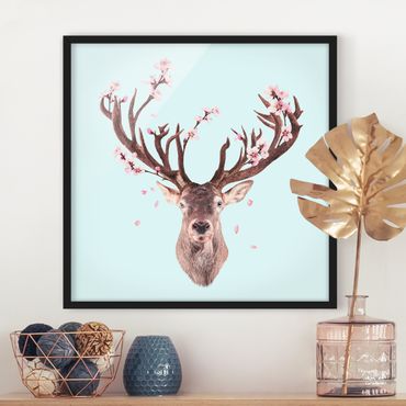 Poster encadré - Deer With Cherry Blossoms