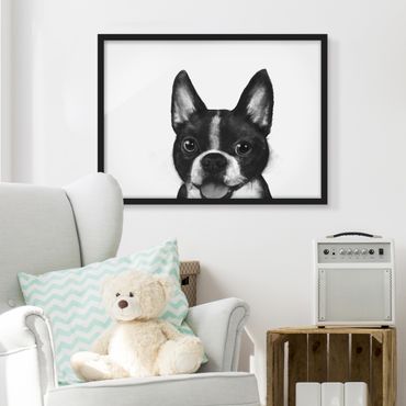 Poster encadré - Illustration Dog Boston Black And White Painting