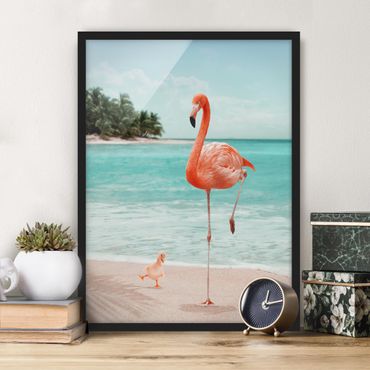 Poster encadré - Beach With Flamingo