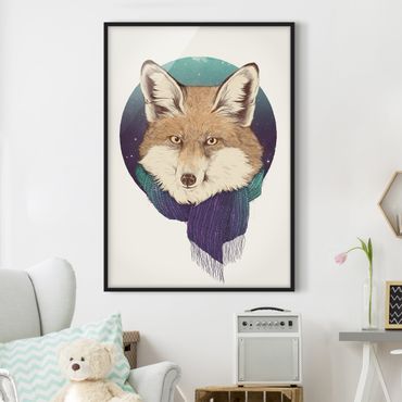 Poster encadré - Illustration Fox Moon Purple Turquoise