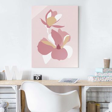 Tableau en verre - Line Art Flowers Pastel Pink
