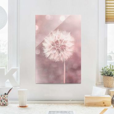 Tableau en verre - Dandelion Bokeh Light Pink
