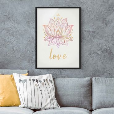 Poster encadré - Lotus Illustration Love Gold Light Pink