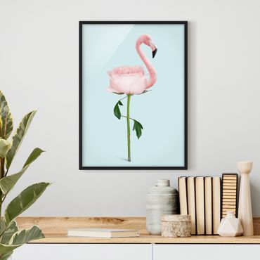 Poster encadré - Flamingo With Rose