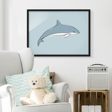 Poster encadré - Dolphin Line Art