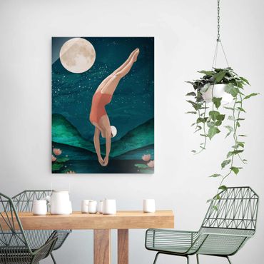 Tableau en verre - Illustration Bather Woman Moon Painting