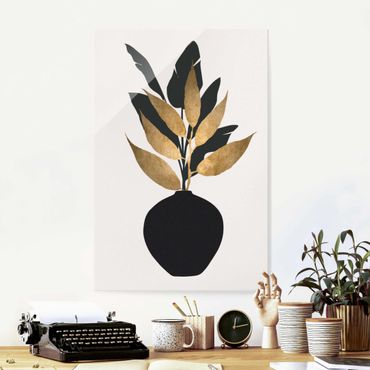 Tableau en verre - Graphical Plant World - Gold And Black
