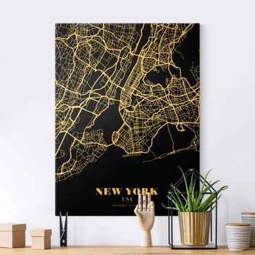 Tableau sur toile or - New York City Map - Classic Black