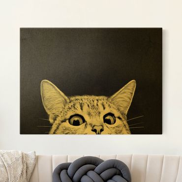 Tableau sur toile or - Illustration Cat Black And White Drawing