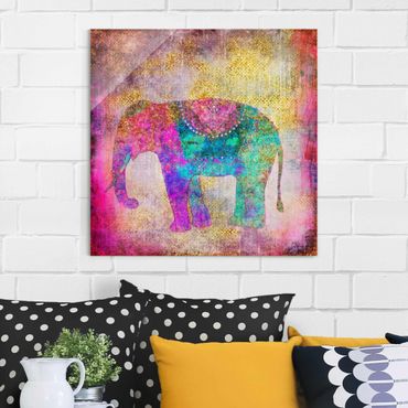 Tableau en verre - Colourful Collage - Indian Elephant