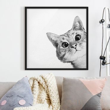Poster encadré - Illustration Cat Drawing Black And White