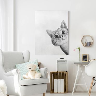Tableau sur toile - Illustration Cat Drawing Black And White