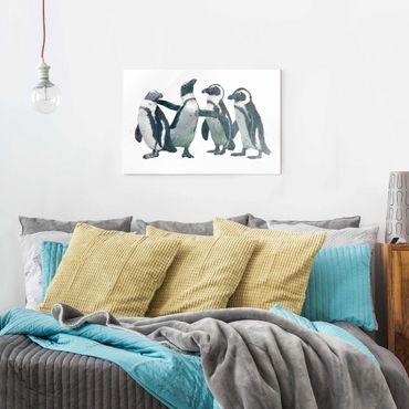 Tableau en verre - Illustration Penguins Black And White Watercolour