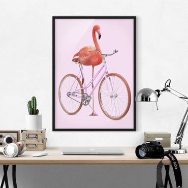 Poster encadré - Flamingo With Bicycle