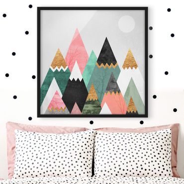 Poster encadré - Triangular Mountains With Gold Tips