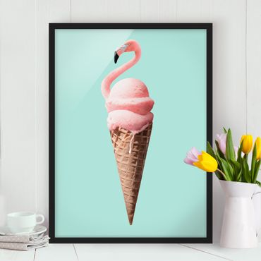 Poster encadré - Ice Cream Cone With Flamingo